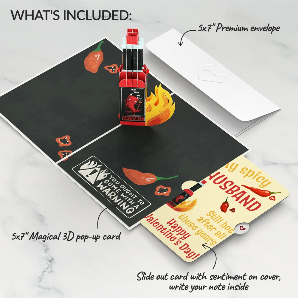 Lovepop Hot Sauce Valentine Pop-Up Card and Sentiment Set for Husband – You’re So Hot Bottle - Image 2