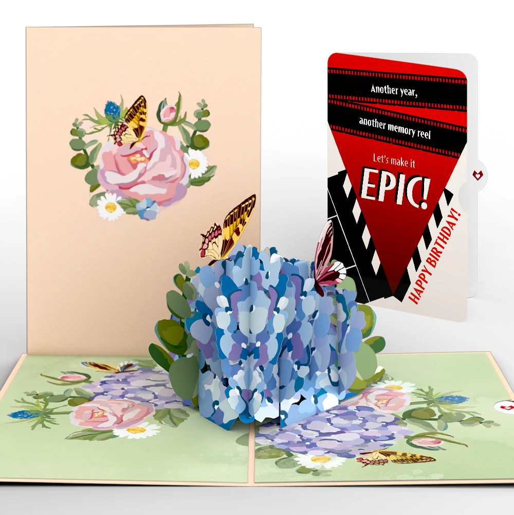 Lovepop Hydrangea Butterflies Birthday Pop-Up Card and Epic Reel Sentiment Set