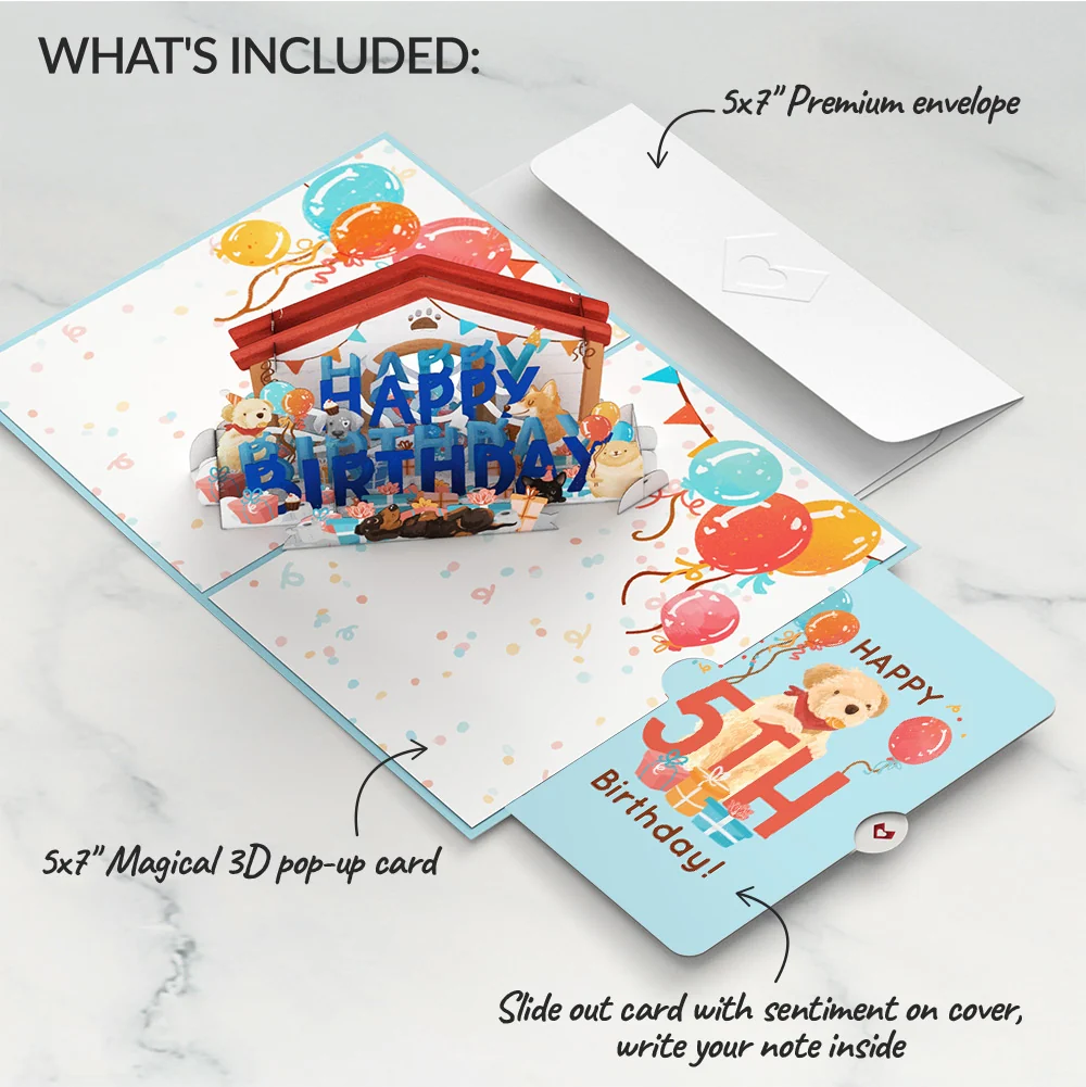 Lovepop Happy 5th Birthday Dogs Pop-Up Card and Sentiment Set - Image 2