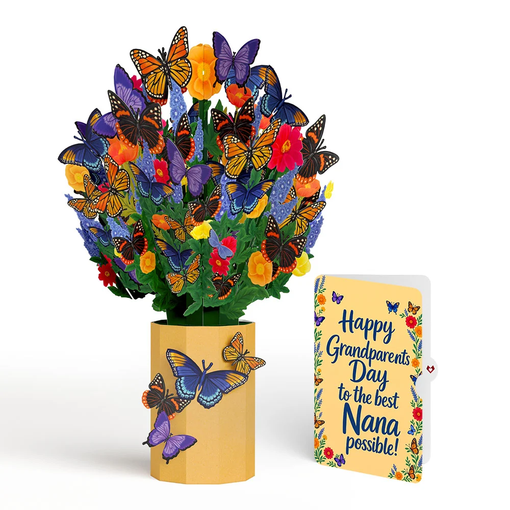 Lovepop Brilliant Butterfly Bouquet and Grandparents Day Sentiment Set Vase