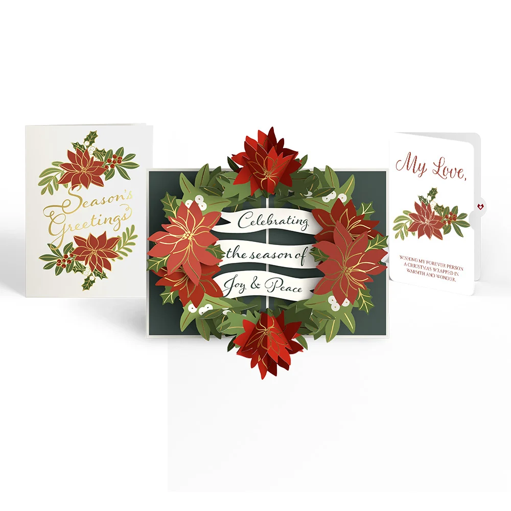 Lovepop Season's Greetings Poinsettia Wreath Pop-Up Card and Love Sentiment Set for Partner