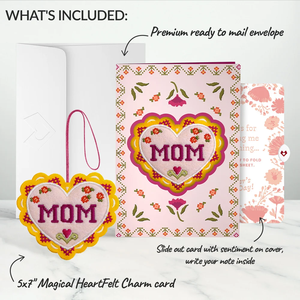 Lovepop Stitched with Love Mother’s Day HeartFelt Charm Card and Poppies Garden Frame Sentiment Set for Mom - Image 2