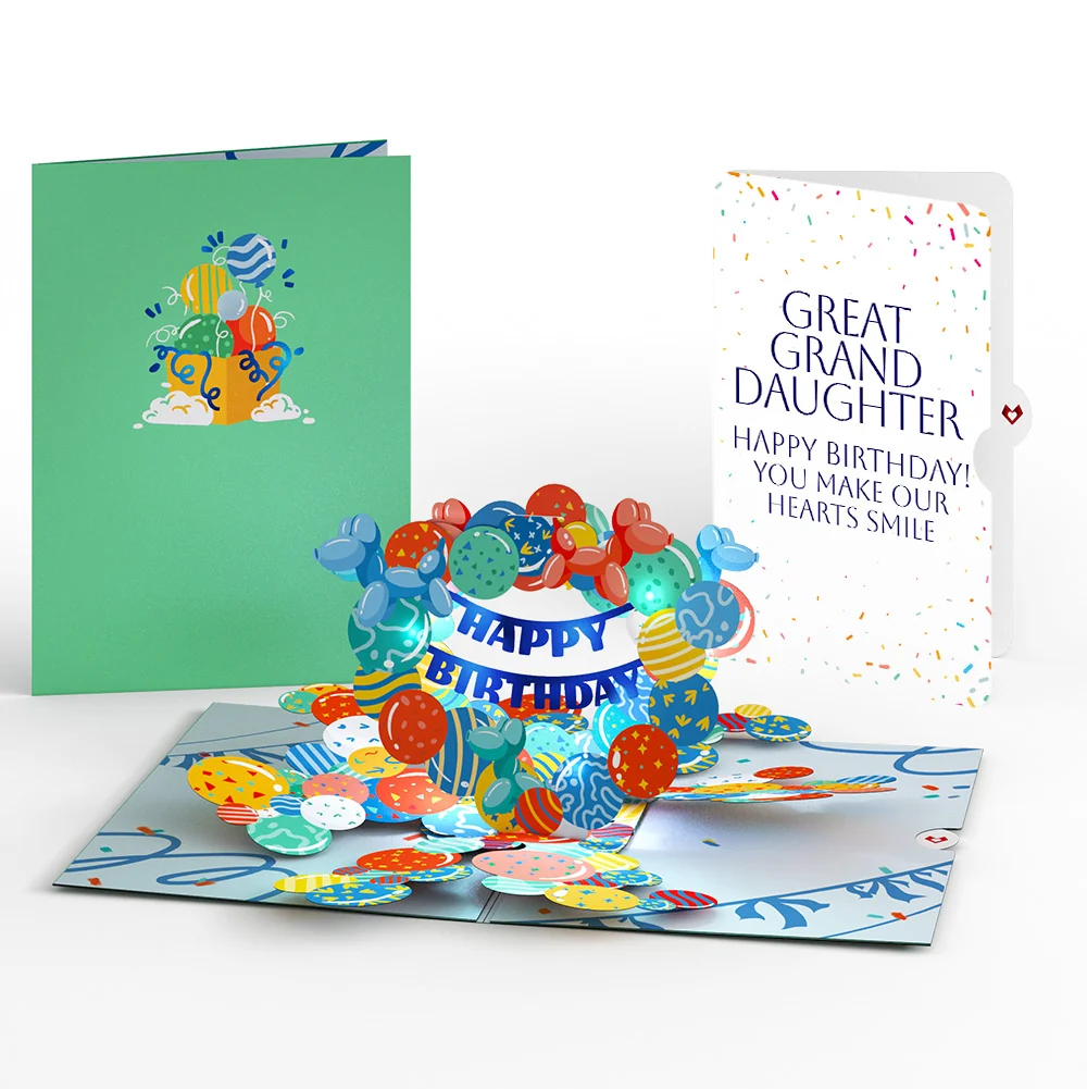 Lovepop Happy Birthday Balloons Music and Lights Pop-Up Card and Sentiment Set for Great Granddaughter
