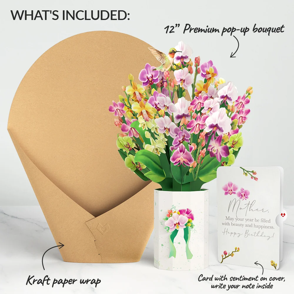 Lovepop Orchid Birthday Bouquet and Sentiment Set for Mother Vase - Image 2