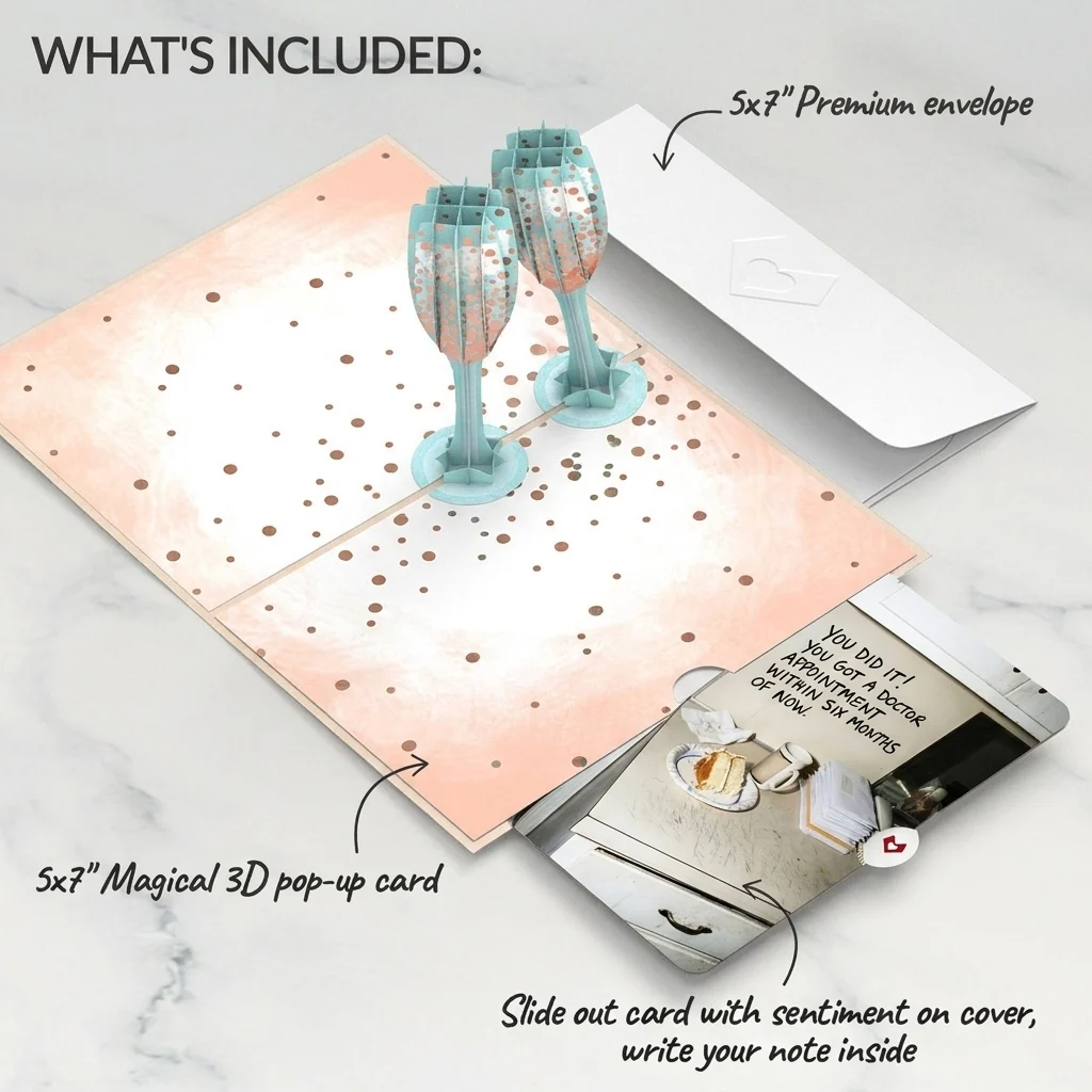 Lovepop Champagne Toast Get Well Pop-Up Card and Sentiment Set Coffee - Image 2