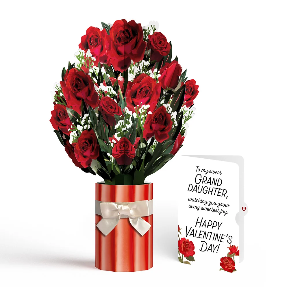 Lovepop Romantic Red Roses Valentine Bouquet and Sentiment Set for Granddaughter Vase