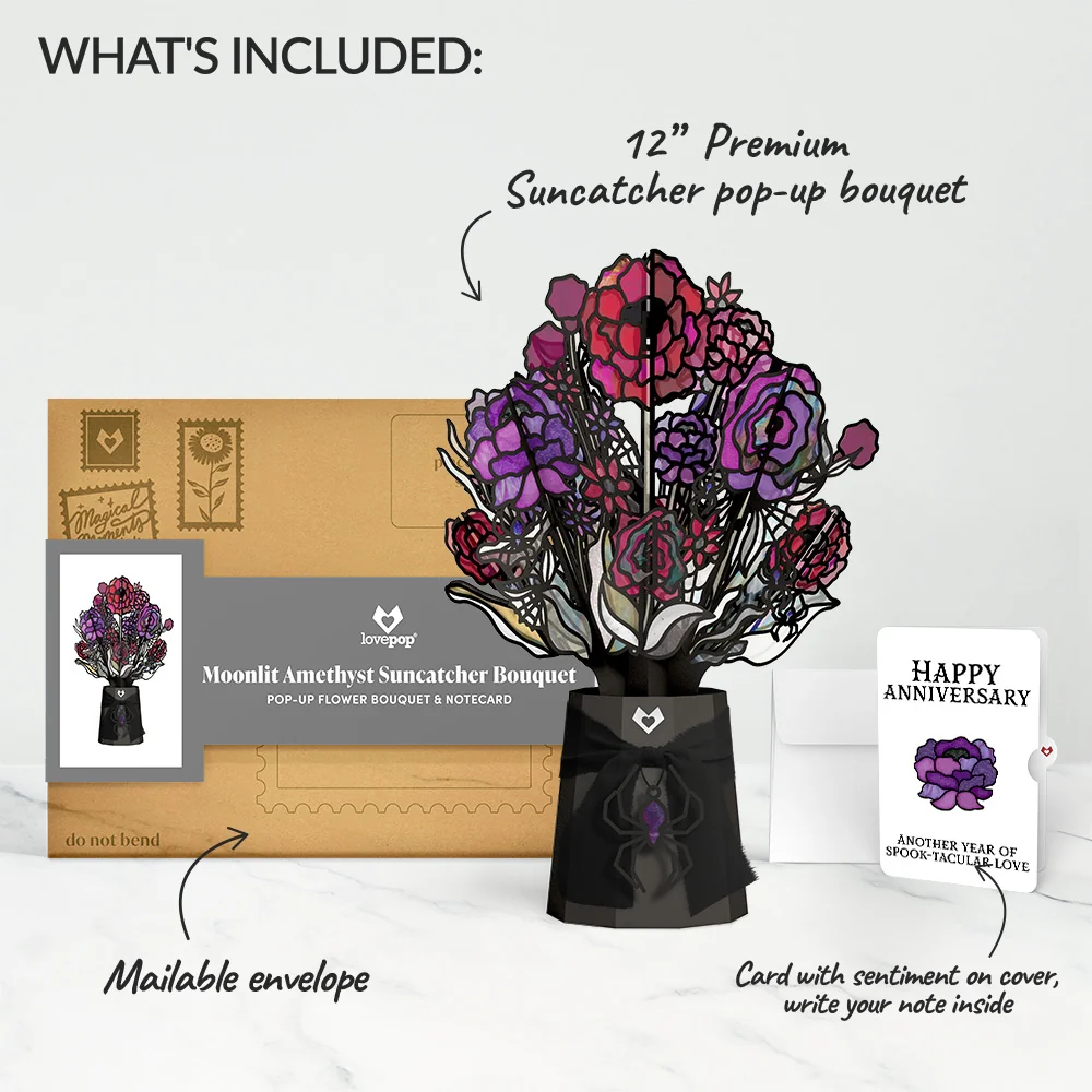 Lovepop Moonlit Amethyst Anniversary Suncatcher Bouquet and Sentiment Set Glass - Image 2