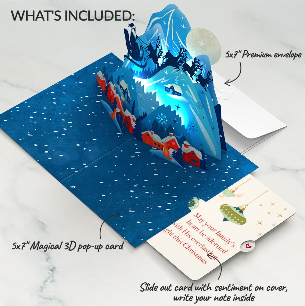 Lovepop Christmas Eve Sleigh Ride Music and Lights Pop-Up Card and Sentiment Set for Family Cream - Image 2