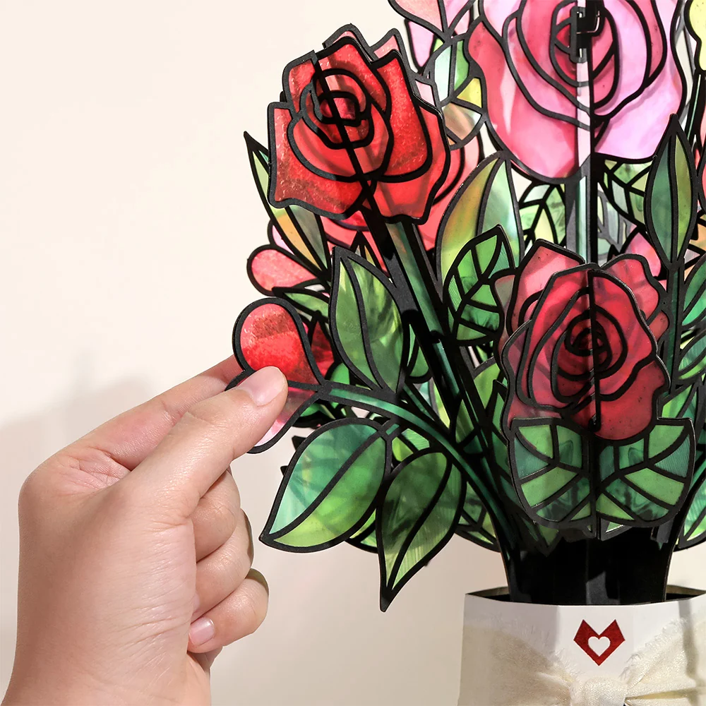 Lovepop Radiant Rose Anniversary Suncatcher Bouquet and Rose Heart Bloom Sentiment Set Glass - Image 3
