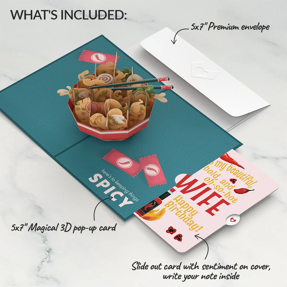 Lovepop Send Noods Spicy Birthday Pop-Up Card and Sentiment Set for Wife Bowl - Image 2