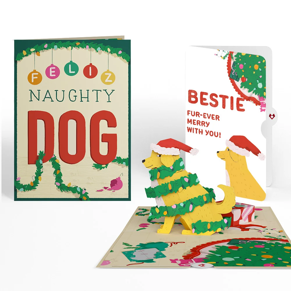 Lovepop Feliz Naughty Dog Christmas Pop-Up Card and Sentiment Set for Bestie Cream