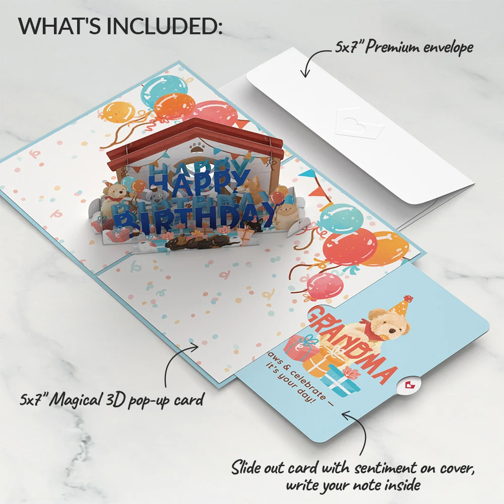 Lovepop Happy Birthday Dogs Pop-Up Card and Sentiment Set for Grandma - Image 2