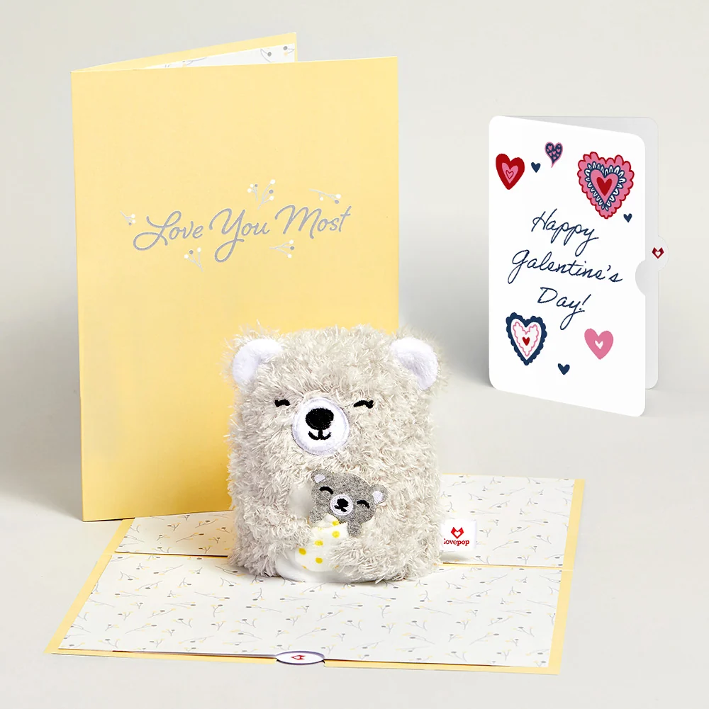 Lovepop 'Love You Most' Mama Bear Galentine's Day Plushpop Card and Sentiment Set Cream
