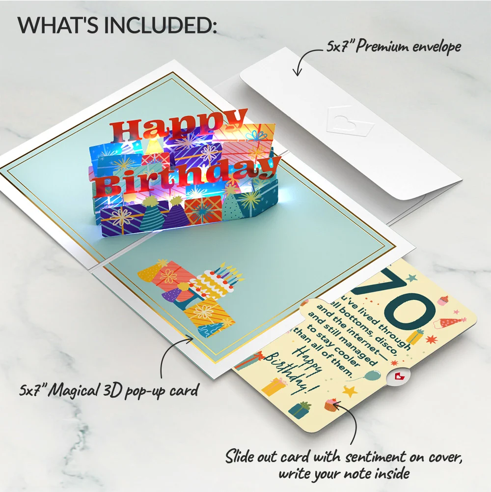 Lovepop Wishing You a Happy 70th Birthday Music and Lights Pop-Up Card and Sentiment Set Candle - Image 2