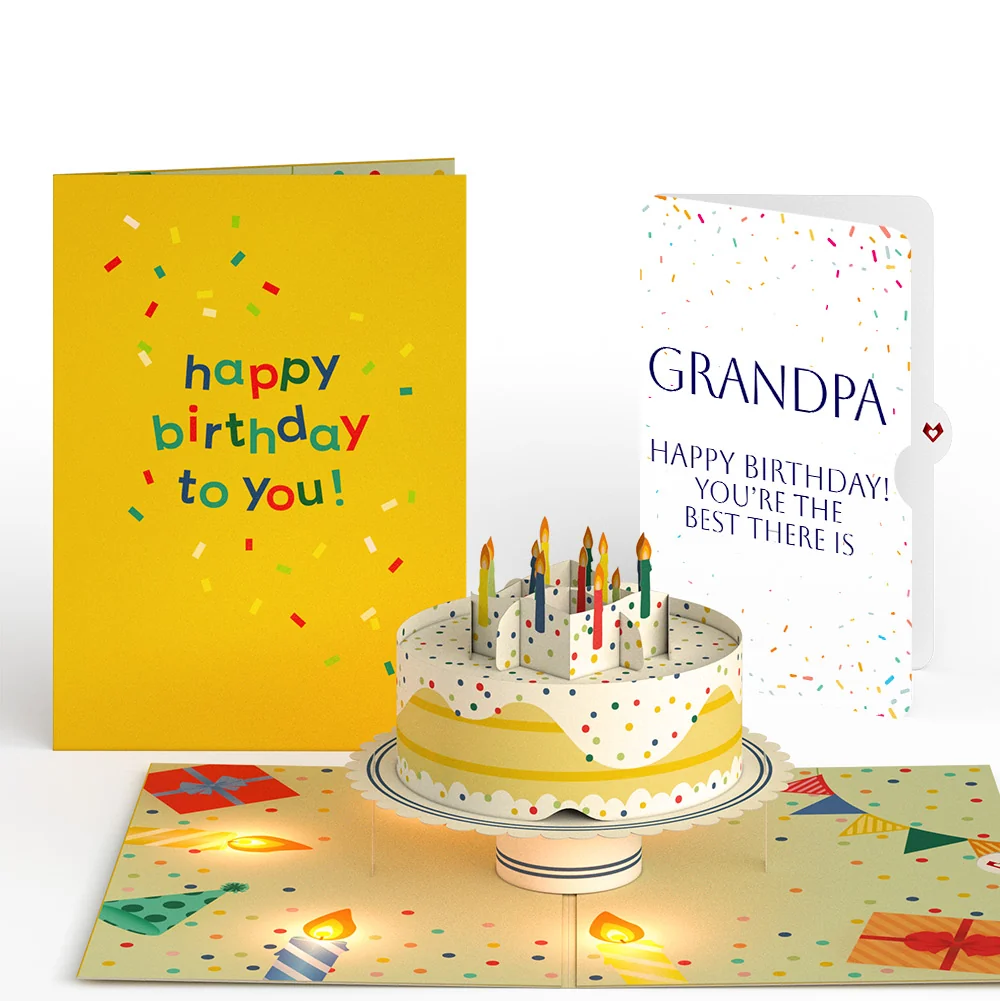 Lovepop Happy Birthday Confetti Cake Music and Lights Pop-Up Card and Sentiment Set for Grandpa Candle