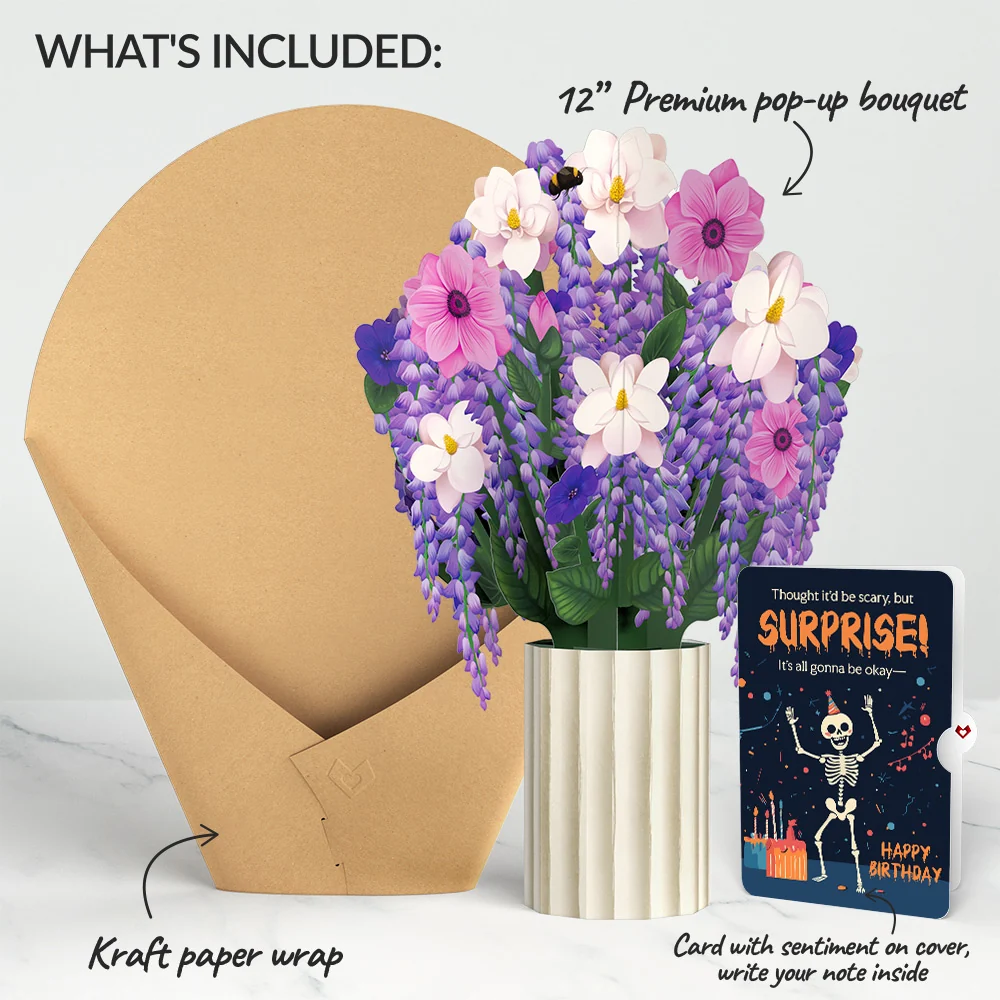 Lovepop Wisteria Birthday Bouquet and Surprise Skeleton Sentiment Set Cream - Image 2