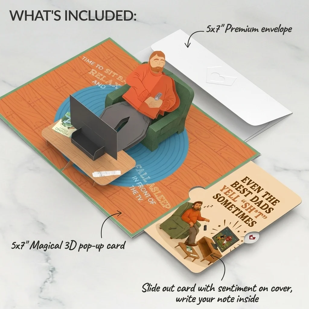 Lovepop Sit Back & Relax Father's Day Pop-Up Card and Napping Dad Sentiment Set Coffee - Image 2