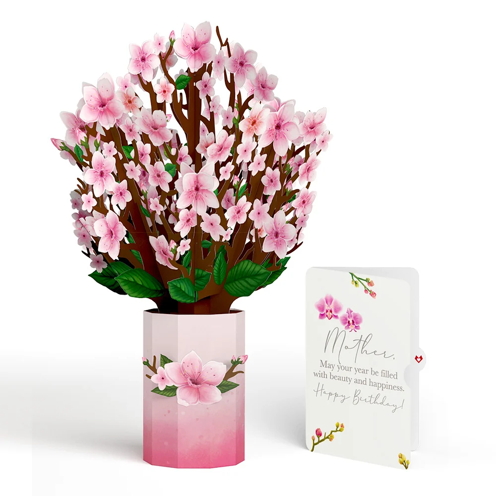 Lovepop Cherry Blossom Birthday Bouquet and Sentiment Set for Mother Vase