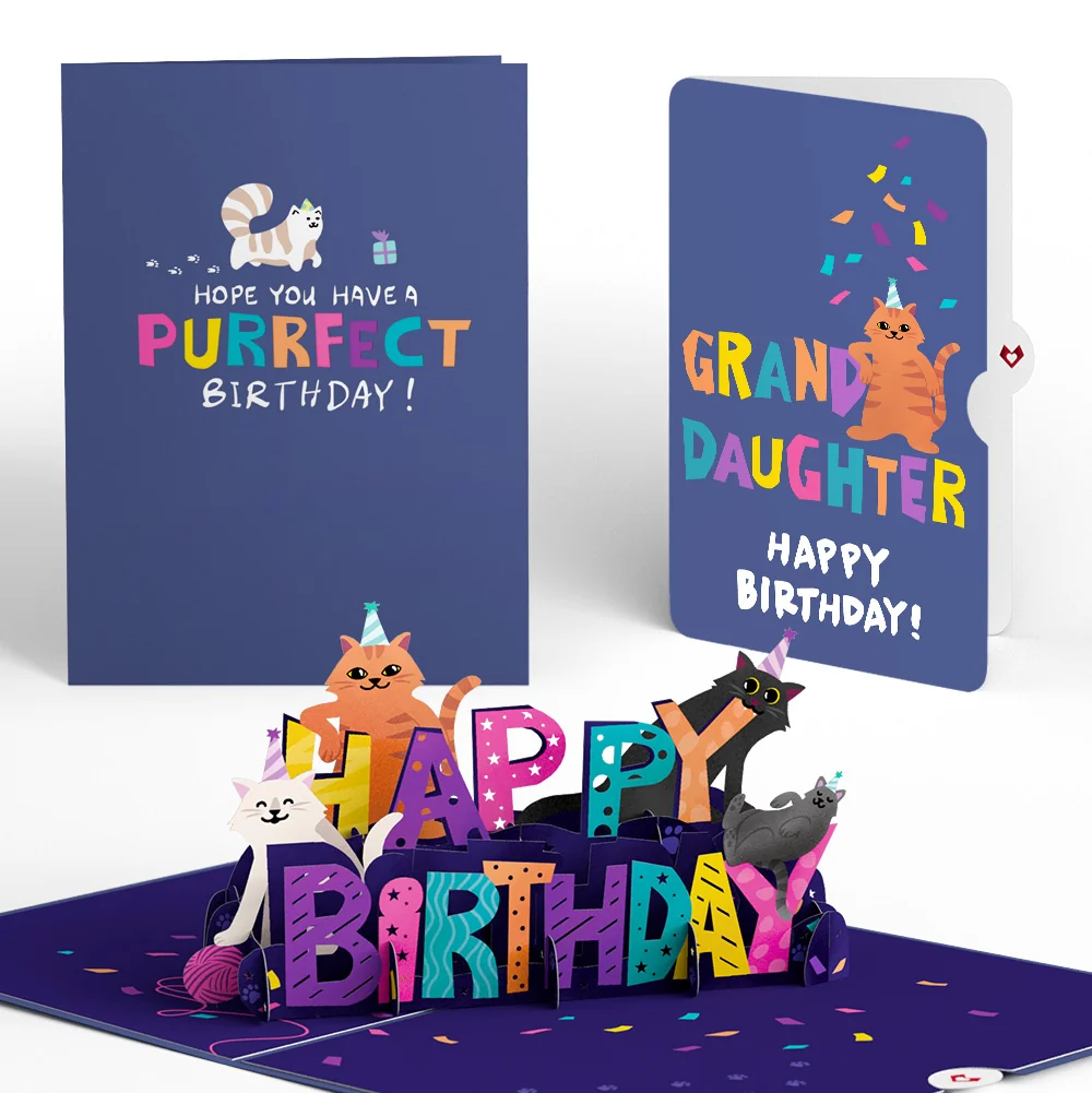 Lovepop Happy Birthday Cats Pop-Up Card and Sentiment Set for Granddaughter