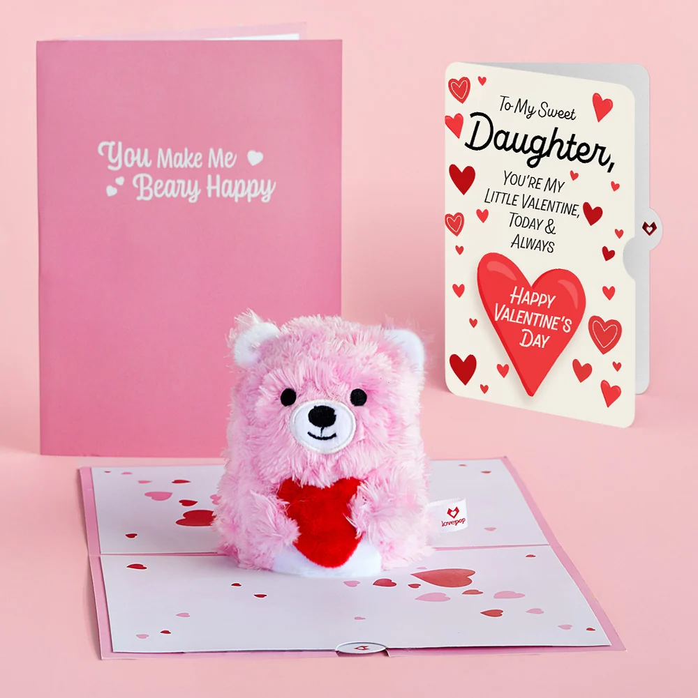 Lovepop 'You Make Me Beary Happy' Valentine Plushpop Card and Sentiment Set for Daughter Cream