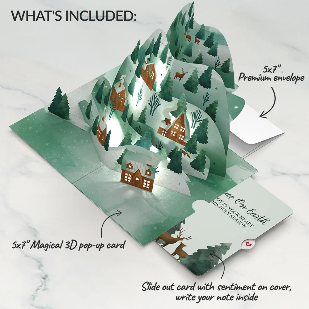 Lovepop Winter Wishes Mountain Village Light-Up Pop-Up Card and Woodland Deer Christmas Sentiment Set - Image 2
