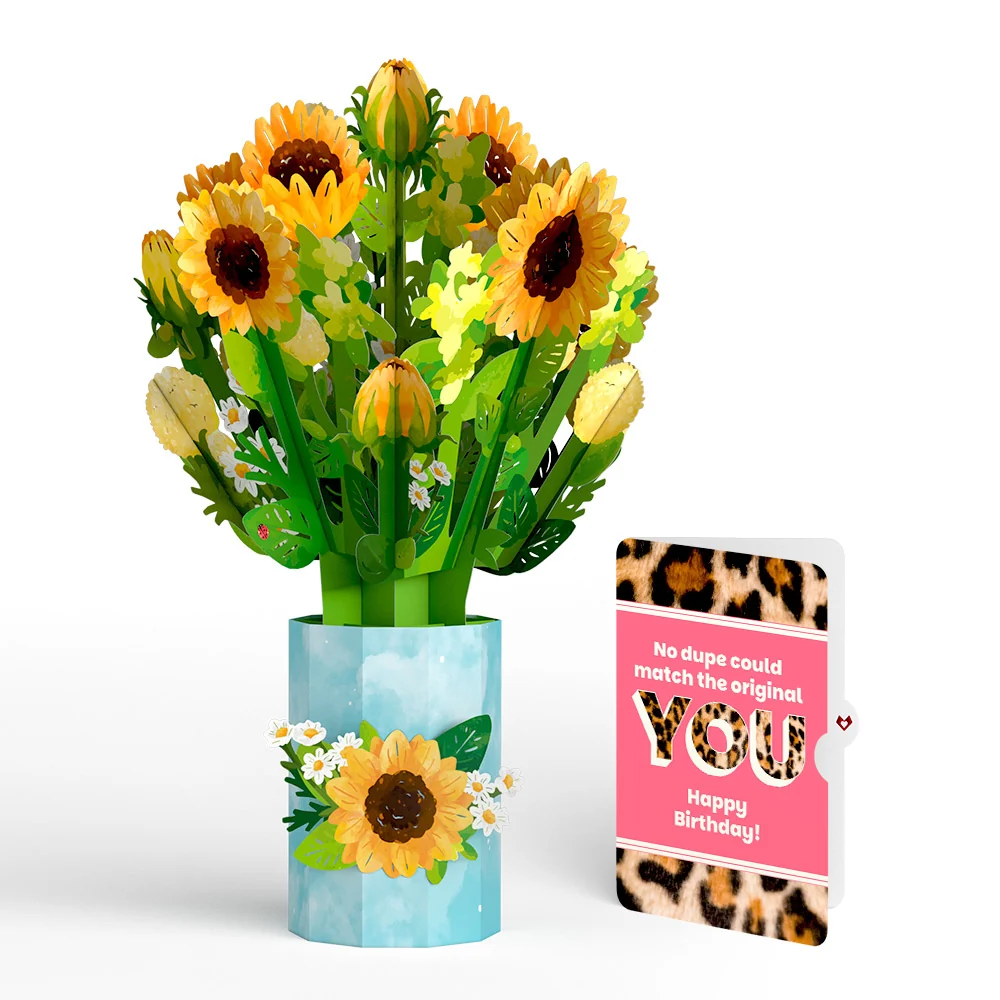 Lovepop Sunflower Blooms Birthday Bouquet and The original YOU Sentiment Set Vase