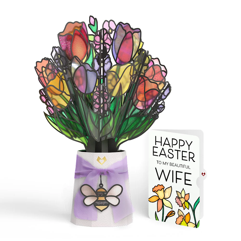 Lovepop Vibrant Tulip Easter Suncatcher Bouquet and Sentiment Set for Wife Glass