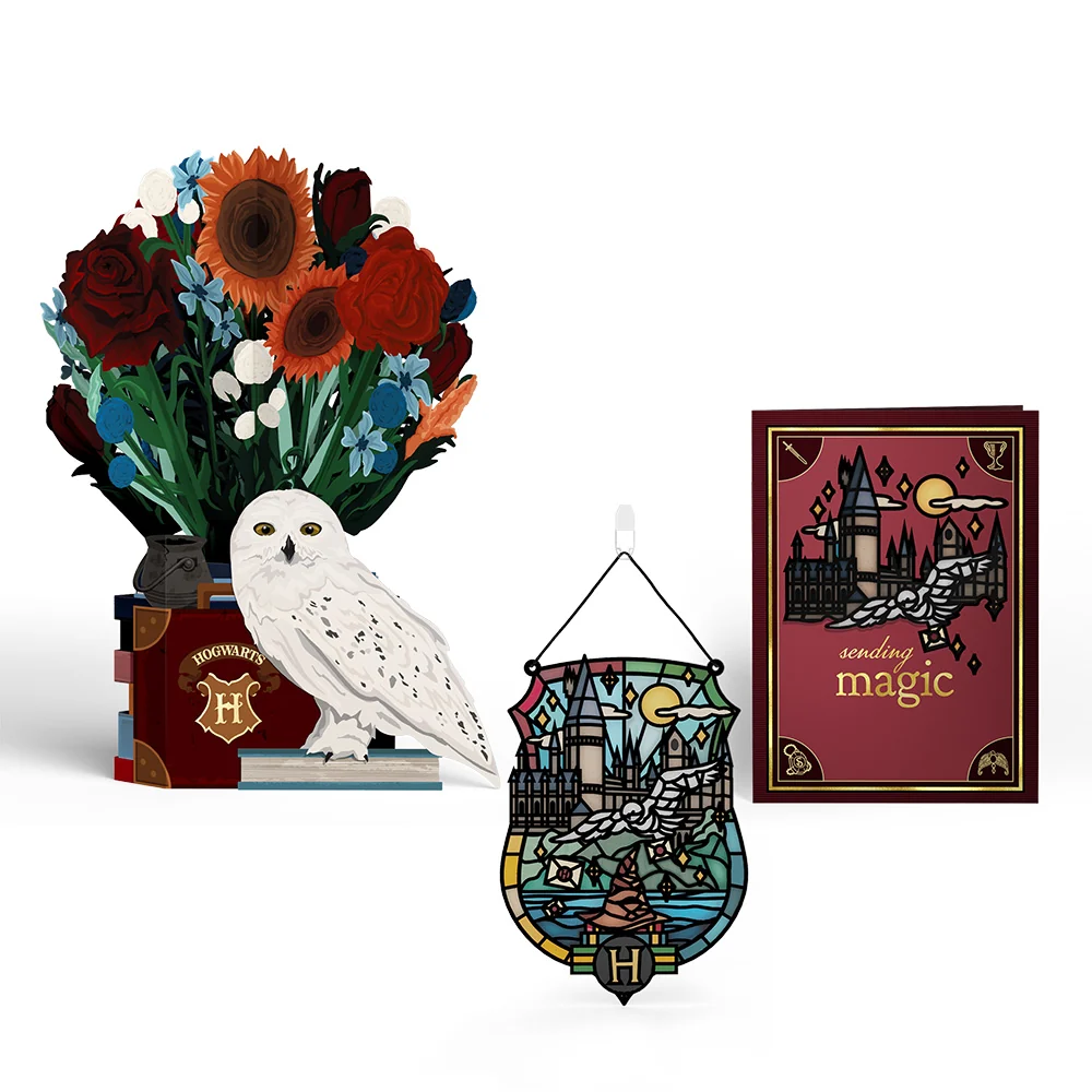 Lovepop Harry Potter Sending Magic Hogwarts Suncatcher Card & Flower Buds Bouquet Bundle