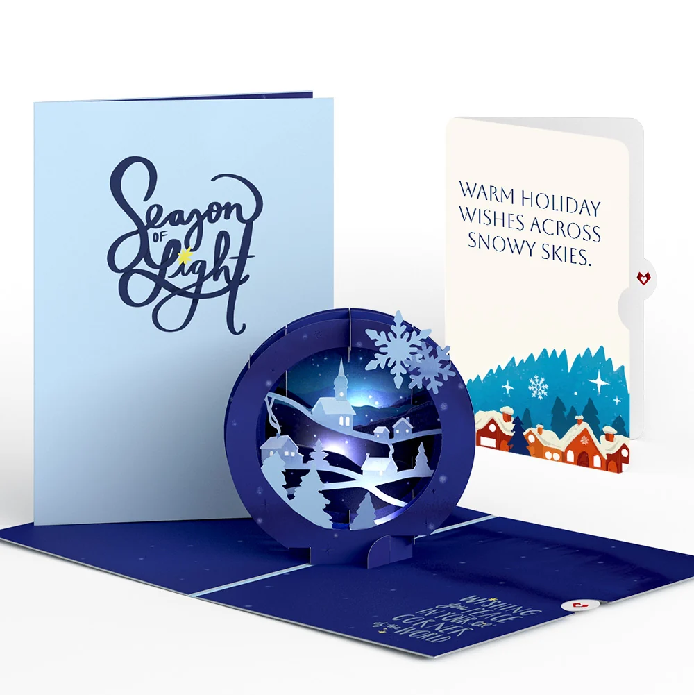 Lovepop Season of Light Winter Village Holiday Light-Up Pop-Up Card and Sentiment Set Cream