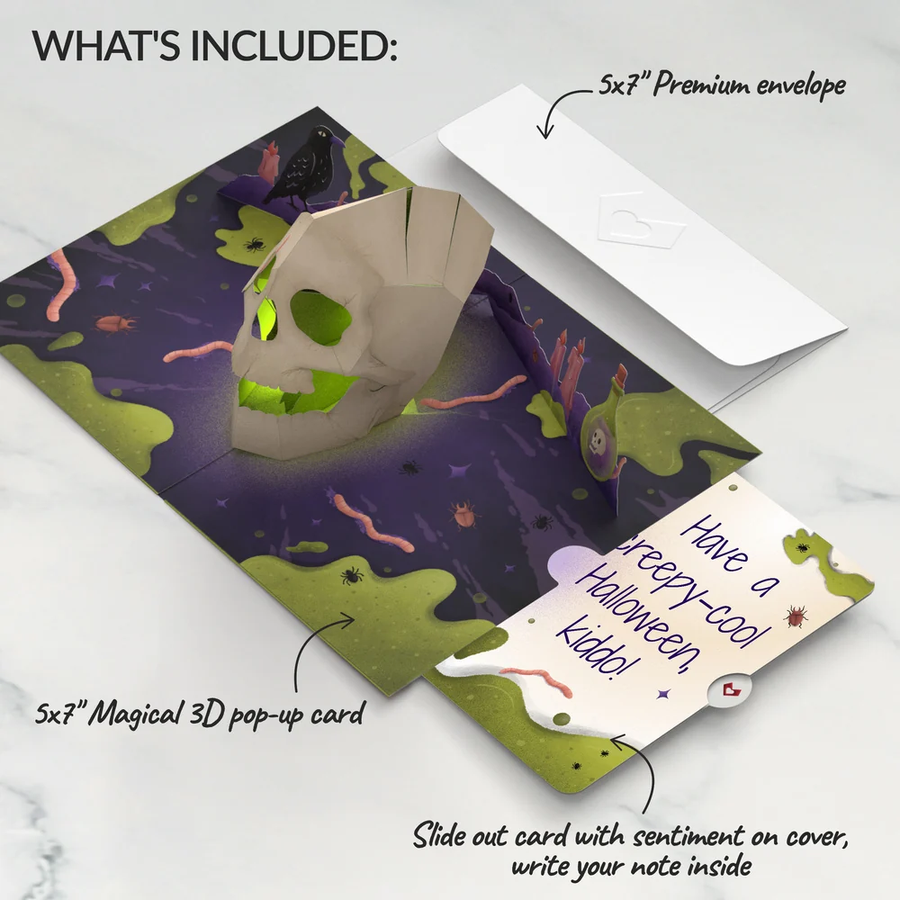 Lovepop Keep it Creepy Halloween Skull Music and Light Pop-Up Card and Sentiment Set for Kid Candle - Image 2