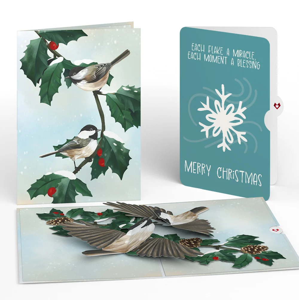 Lovepop Winter Chickadees Pop-Up Card and Snowflake Christmas Sentiment Set