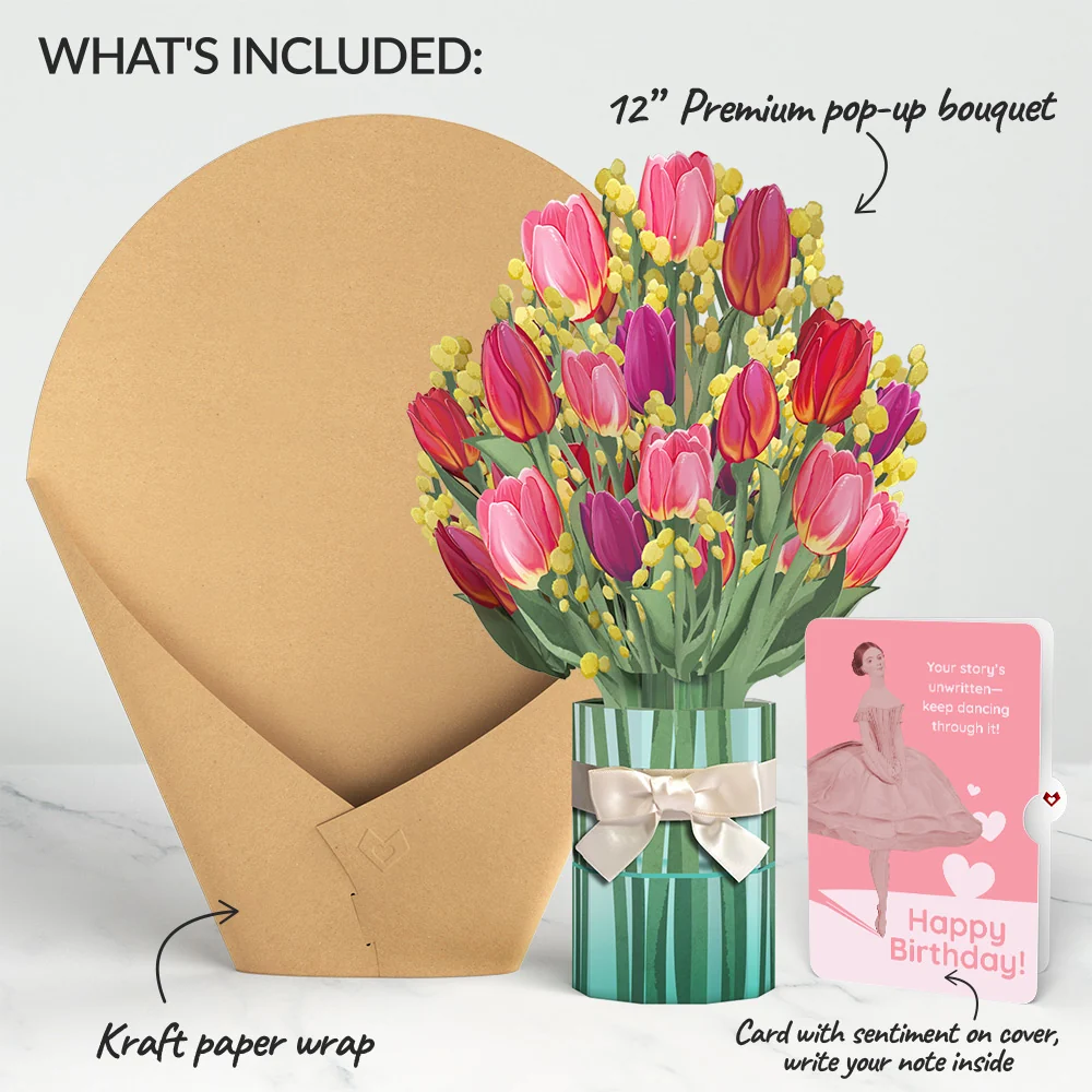 Lovepop Cheerful Tulips Birthday Bouquet and Dancing Through Life Sentiment Set Vase - Image 2