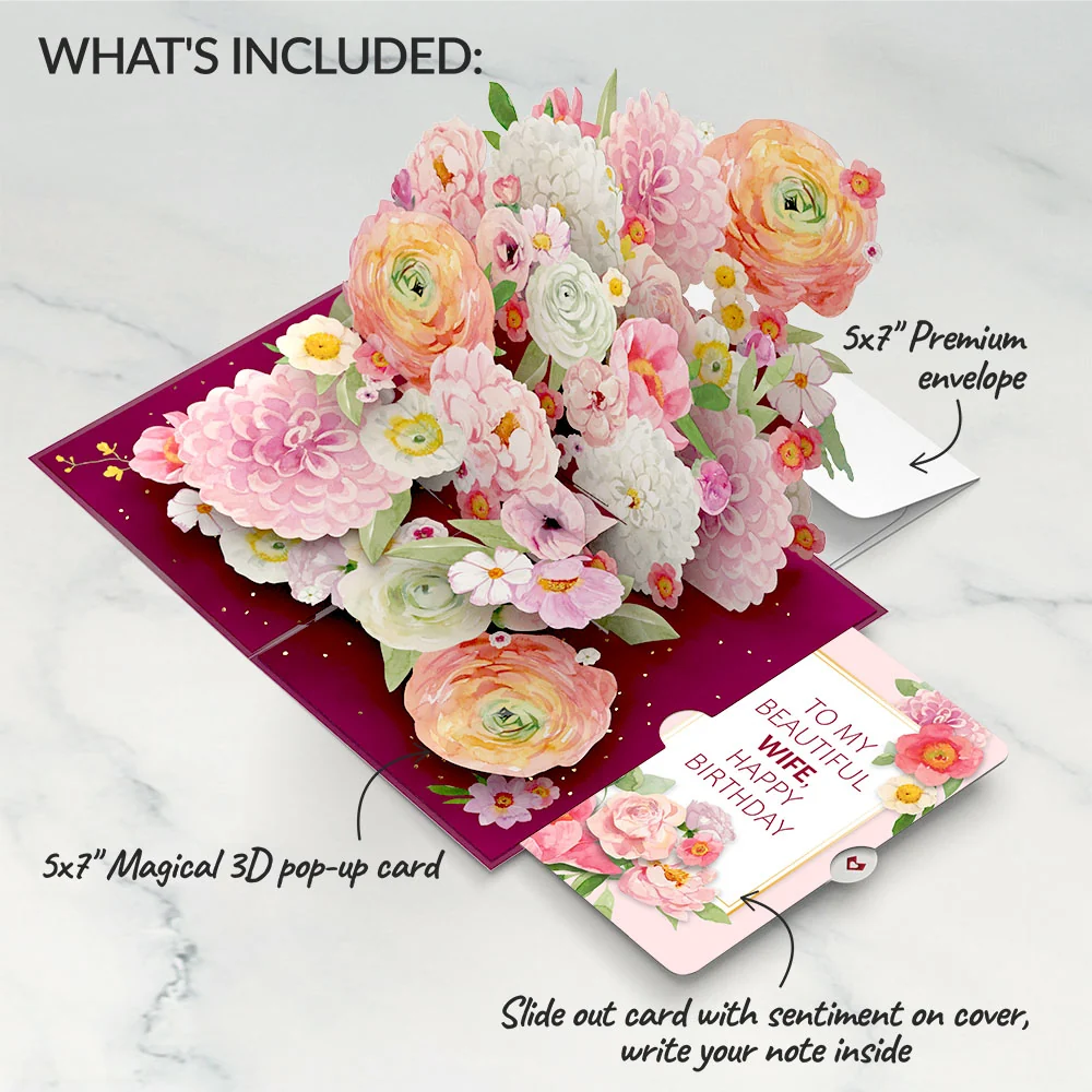 Lovepop Blush Blooms Birthday Pop-Up Card and Sentiment Set for Wife Cream - Image 2