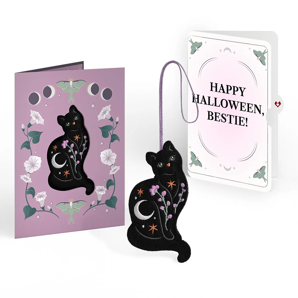 Lovepop Mystic Black Cat Halloween HeartFelt Charm Card and Sentiment Set for Bestie