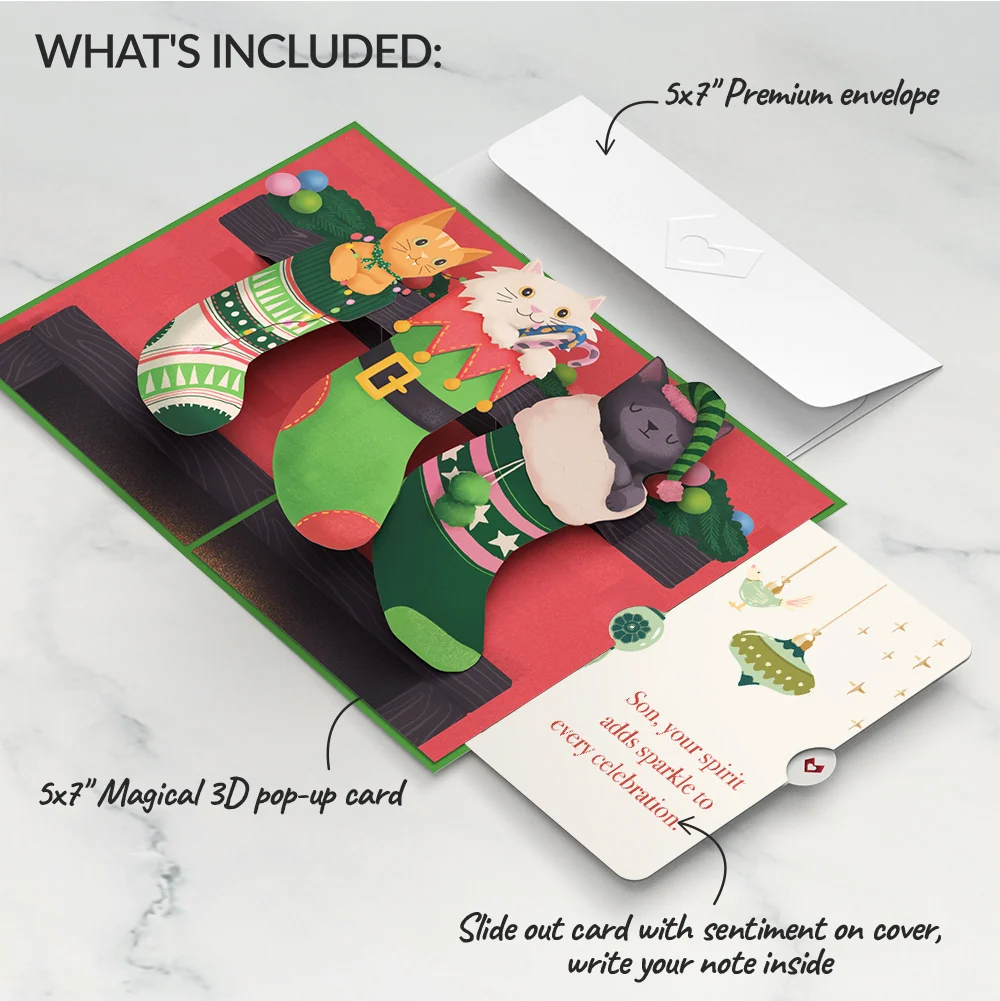 Lovepop Christmas Cat Stockings Pop-Up Card and Sentiment Set for Son Cream - Image 2