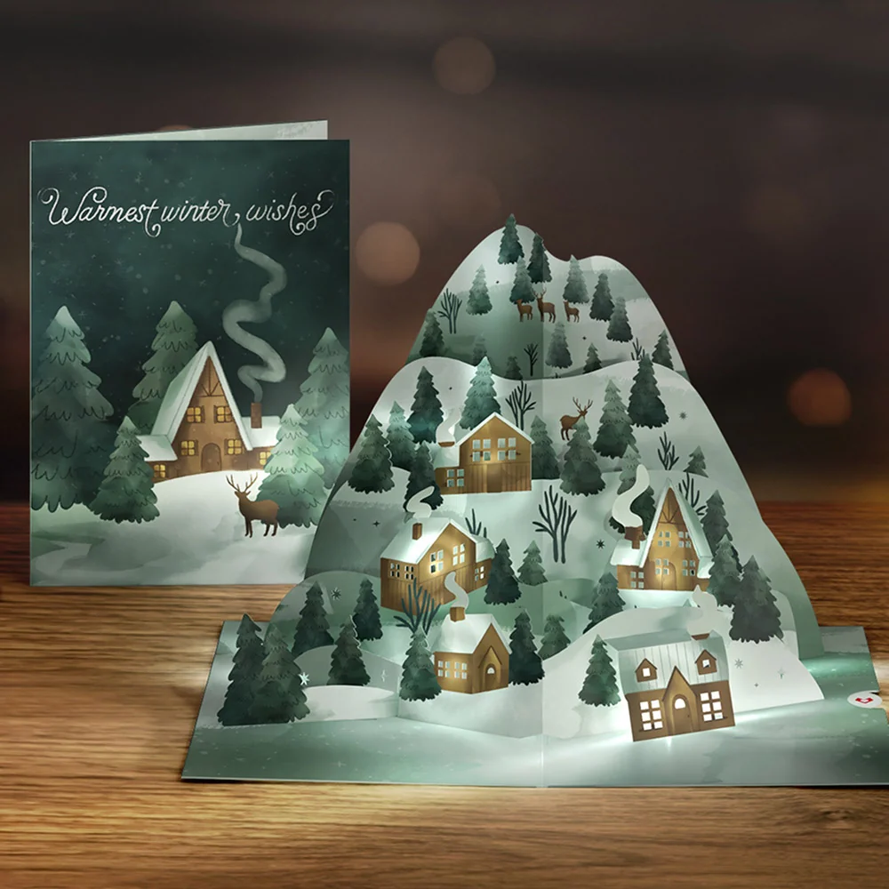 Lovepop Winter Wishes Mountain Village Light-Up Pop-Up Card