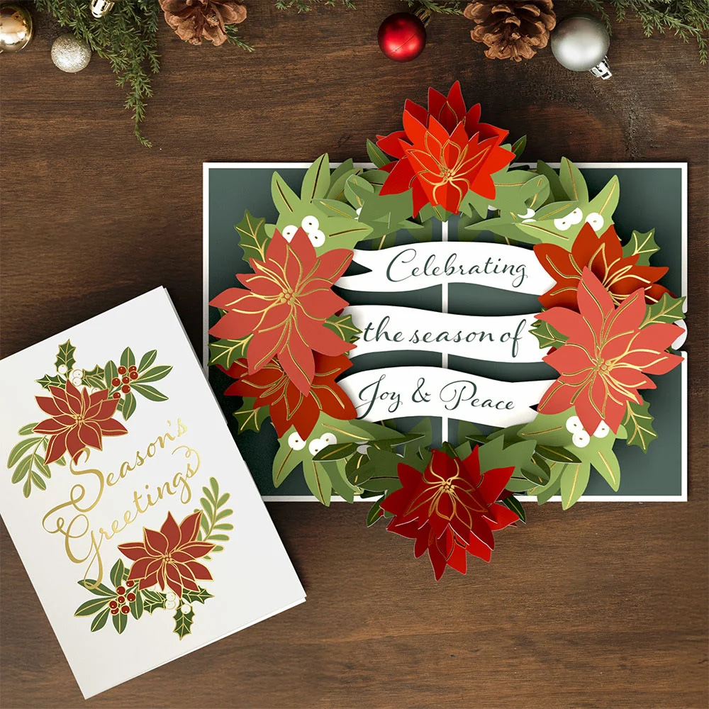 Lovepop Season's Greetings Poinsettia Wreath Pop-Up Card