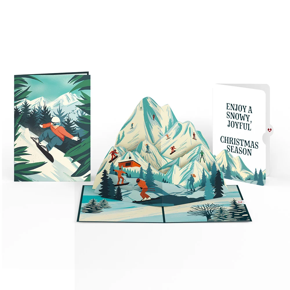 Lovepop Mountain Snowboard Adventure Christmas Pop-Up Card and Sentiment Set Cream