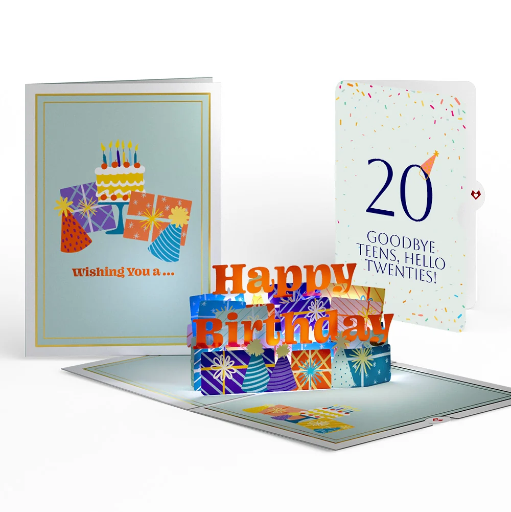 Lovepop Wishing You a Happy 20th Birthday Music and Lights Pop-Up Card and Party Hat Sentiment Set