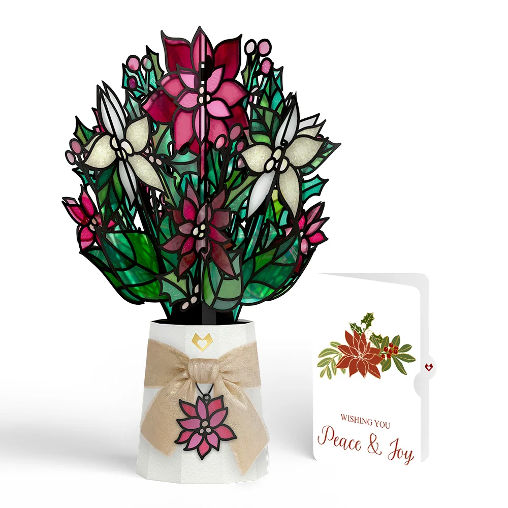 Lovepop Poinsettia Shimmer Christmas Suncatcher Bouquet and Peace & Joy Sentiment Set Cream