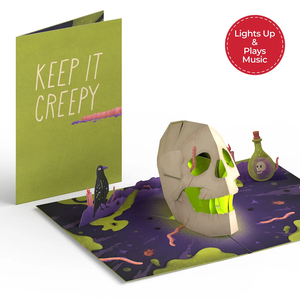 Lovepop Keep it Creepy Halloween Skull Music and Light Pop-Up Card Bottle