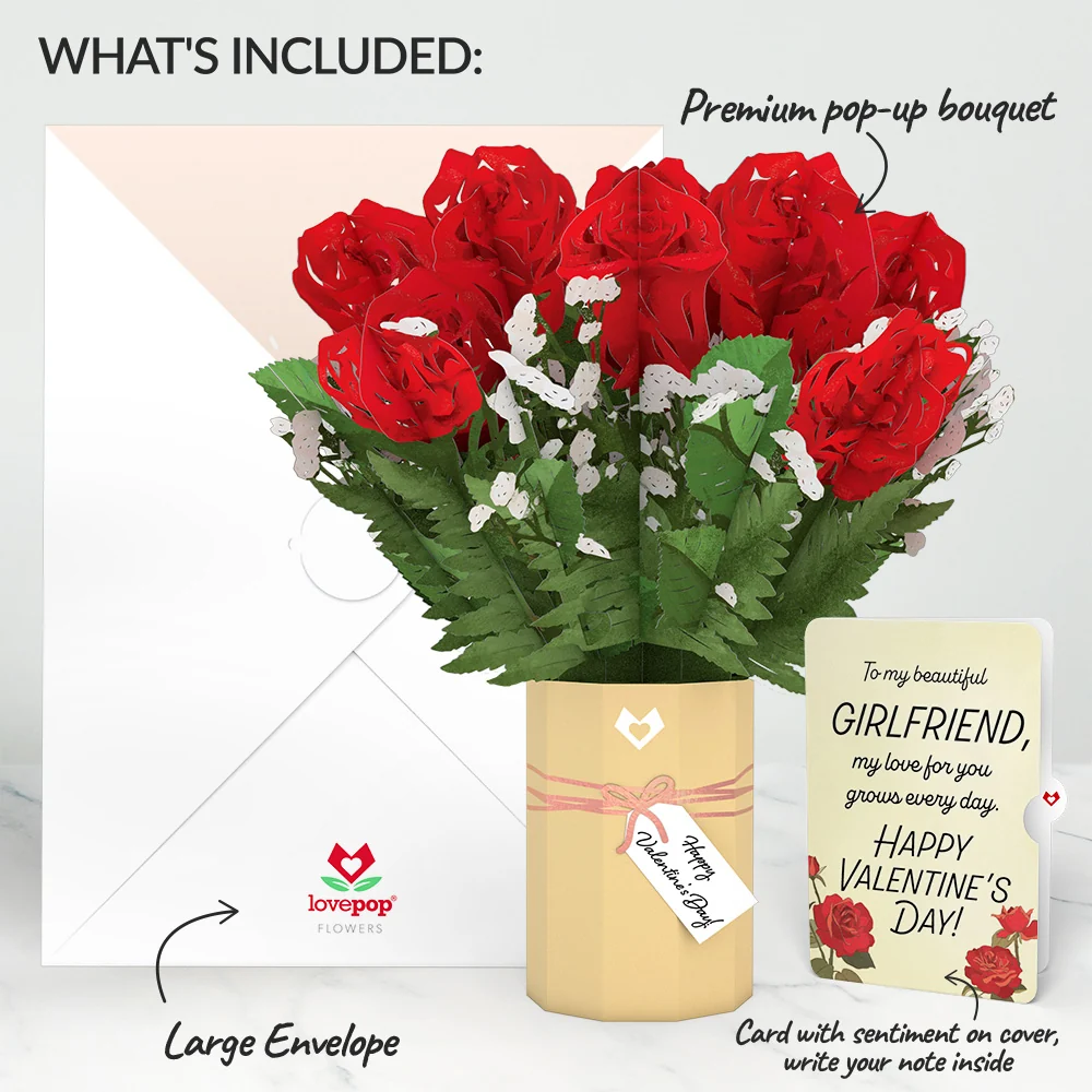 Lovepop Valentine's Day Flower Bouquet and Sentiment Set for Girlfriend Vase - Image 2