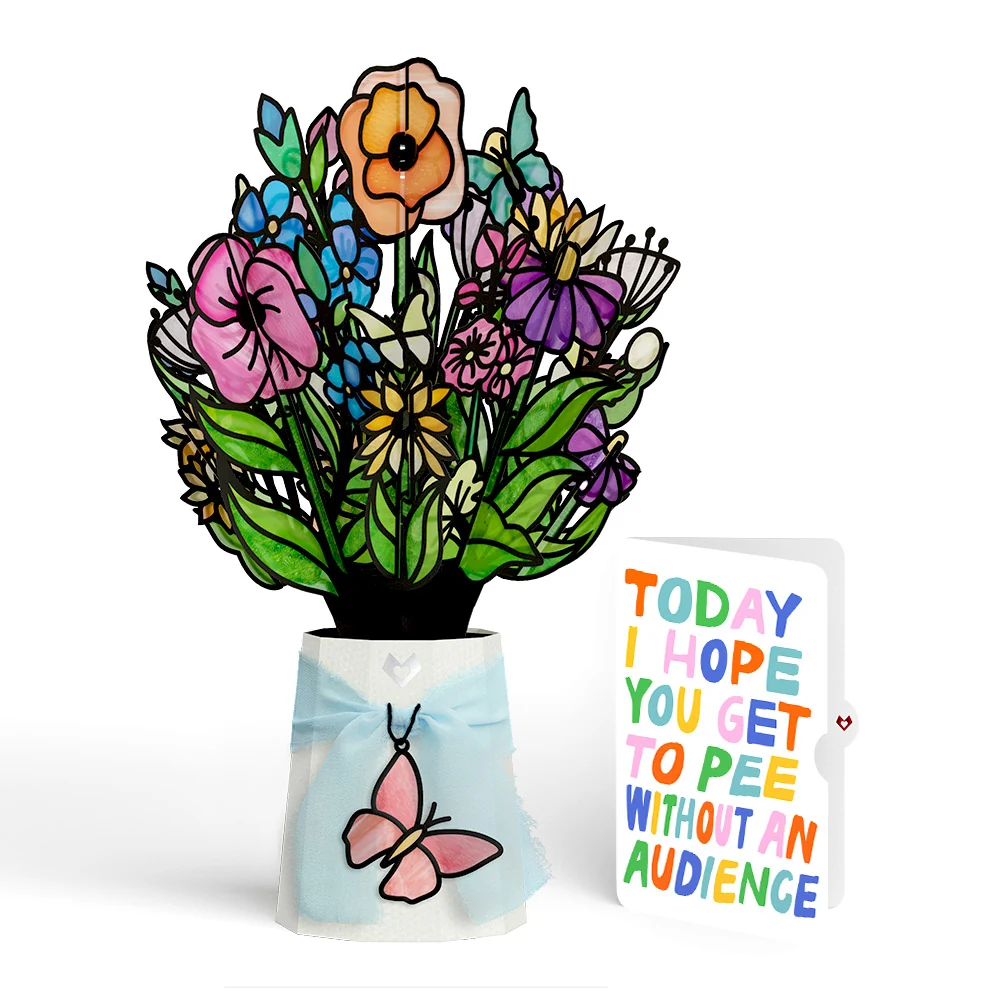 Lovepop Garden Glow Suncatcher Bouquet and Parenthood Humor Sentiment Set Glass