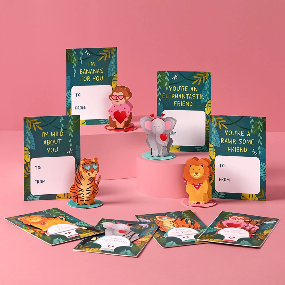 Lovepop Valentine’s Day Safari Assorted Cards Kids Classroom 24-Pack