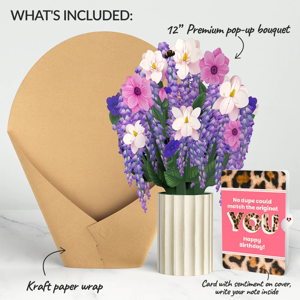 Lovepop Wisteria Birthday Bouquet and The original YOU Sentiment Set Cream - Image 2