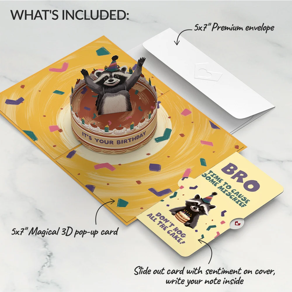 Lovepop Go Feral Raccoon Birthday Pop-Up Card and Sentiment Set for Brother Candle - Image 2