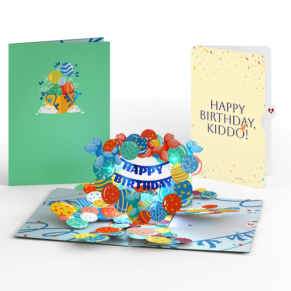 Lovepop Happy Birthday Balloons Music and Lights Pop-Up Card and Sentiment Set for Kid
