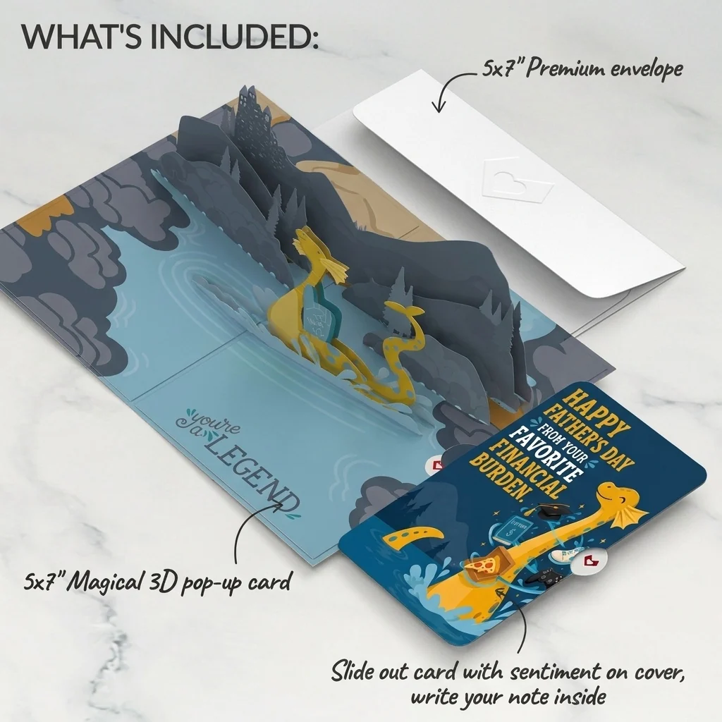 Lovepop Dad You're a Legend Loch Ness Monster Father's Day Pop-Up Card and Favorite Financial Burden Sentiment Set - Image 2