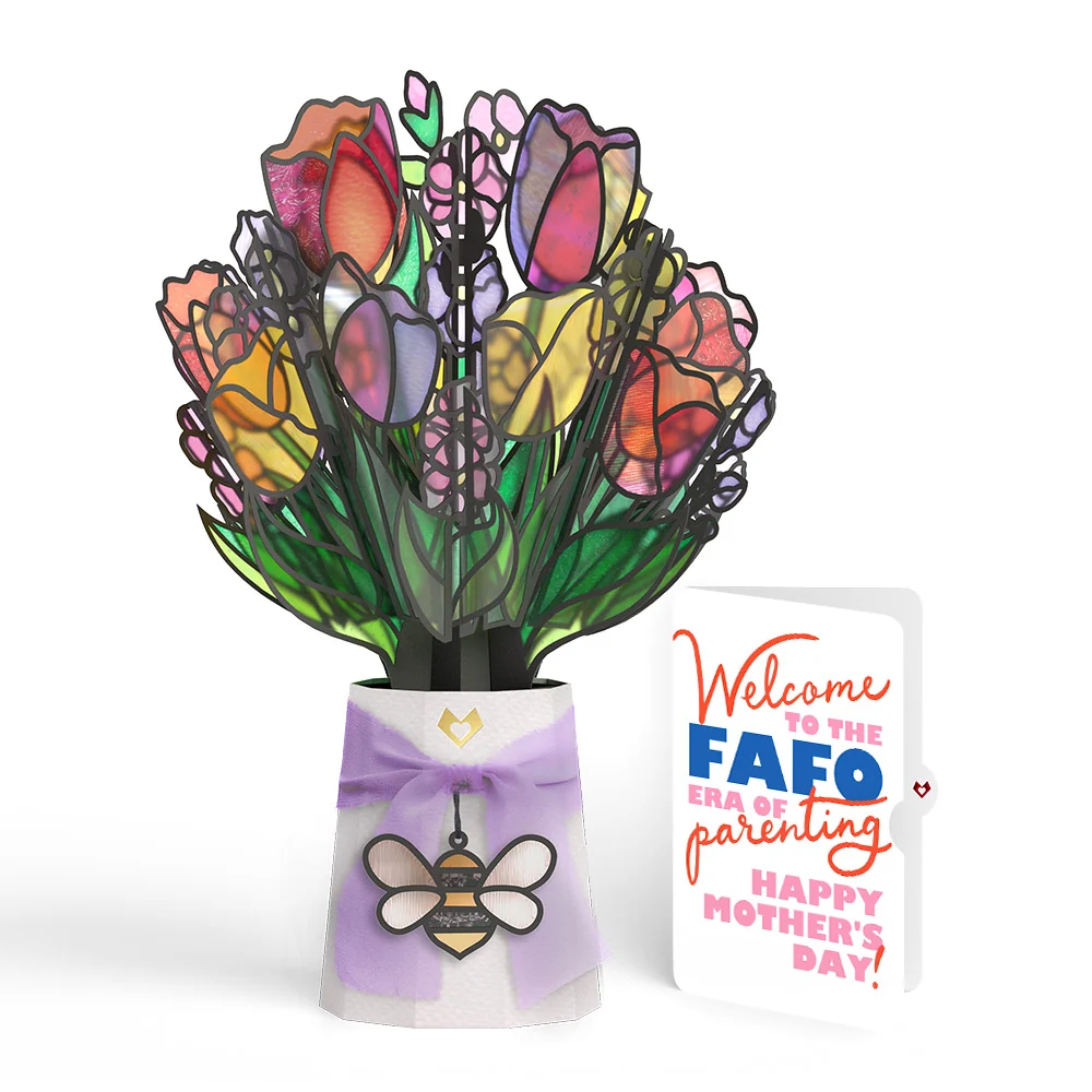 Lovepop Vibrant Tulip Mother's Day Suncatcher Bouquet and FAFO Era Sentiment Set Vase