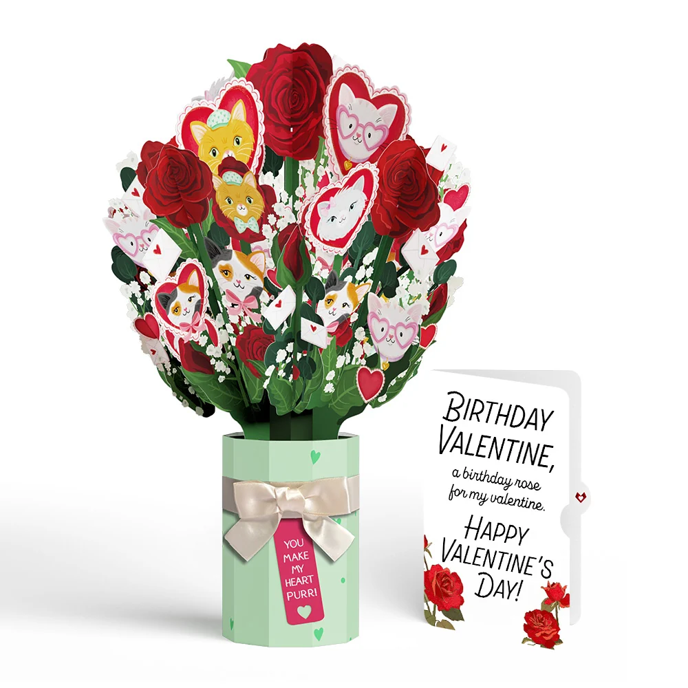Lovepop You Make My Heart Purr Cat Birthday Bouquet and Sentiment Set Vase